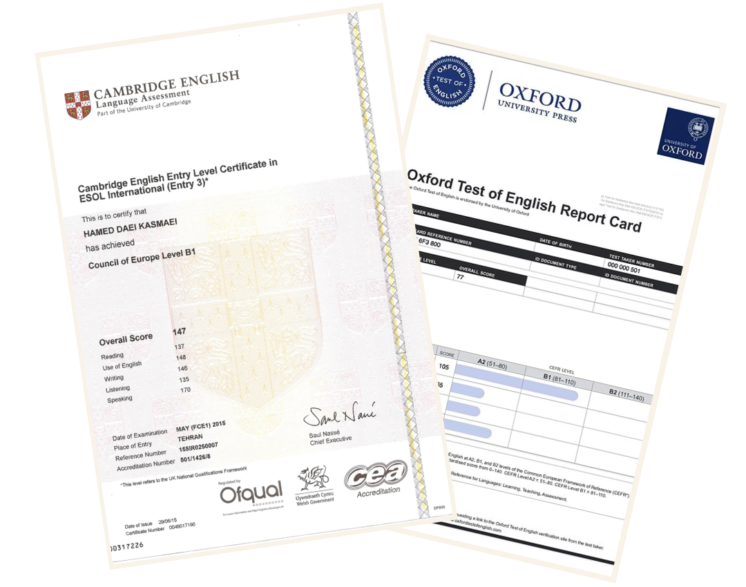 Certificado Oficial Cambridge y Oxford Test of English A2 CEFR